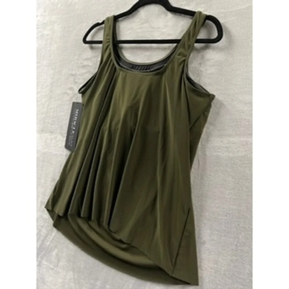 NWT Miraclesuit Ursula Tankini Top Nori Draped Scoop Neck Swimwear 14 $128